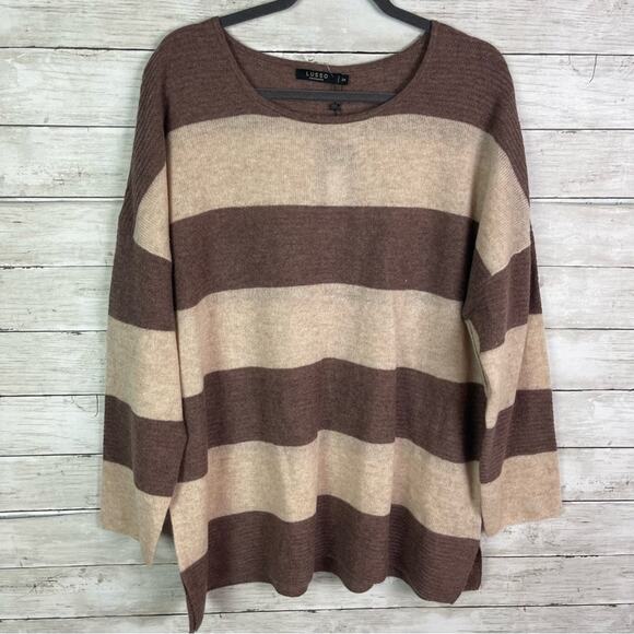 Lusso Cashmere Stripe Sweater Caramel Combo Size 2X - Picture 2 of 6